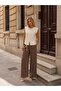 Women's Crew Neck Ribbed Button Detail Modal Woven Fabric Blouse 26103 - 4