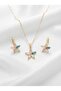 Women's Colorful Zircon Stone Flower Gold Necklace and Earring Set