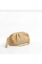 Straw Bag Women's Shoulder and Hand Bag with Chain Strap Summer Beach Bag Beige (with Round Fan Gift) - 3