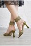 Oil Green Pointed Toe Caged Slippers - 7