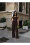 Women's Bitter Brown Linen Suit Vest and Palazzo Trousers - 4