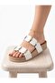 Women's High Sole Stone Detailed Cork Sole Slippers-White
