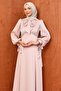 Powder Color Sleeve Collar Tie-Up Stoned Evening Dress - 2
