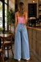 Bol Flare Jeans, High Waist Stretchy Soft Fabric Palazzo Denim Pants - Ice Blue - 4