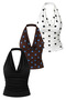 Women's Degaje Collar Crop 3-Piece Set (Brown & Black Polka Dot, Black)