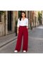 Women's Burgundy Half Belt Detailed Pocketed High Waist Comfortable Wide Leg Palazzo Trousers - 6