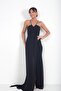 Women's Long Chiffon Dress with Rope Straps, Laced Back, Lined, and Draped Front - 3