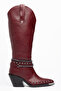 Burgundy Matte Leather Metal Toe Cap Below the Knee Staple Belt Detail Western Cowboy Boots - 3