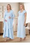 New Season Blue Special Lace Detailed Design Short Sleeve 100% Cotton Maternity Nightgown Set - 3