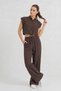 Bitter Brown Pocketed Crop Shirt Trousers Set 7157
