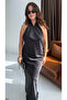 Black Halter Neck Satin Dress - 2Y251089 - 3