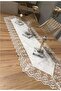 3-Piece Velvet Lace Detailed Tablecloth Runner Cream Dotted Powder - 2