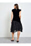 Black Velvet Look Flared Knee Length Dress - 4