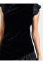 Black Velvet Look Flared Knee Length Dress - 3