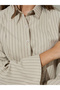 Beige Striped Bell Sleeve Fitted Shirt - 4