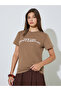 Brown Slogan Print Round Neck T-Shirt - 3