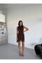 Skirt with Lace Detail Sandy Fabric Dress Brown - 2