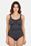 Women Plus Size Padded Plain One Piece Swimsuit, Dark Grey