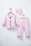 Striped Children's Pajama Set with Slippers 3 Piece Ribbed Home Wear Set - 5