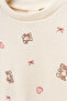 Baby Girl Top and Bottom Set with Teddy Bear Pattern and Bow, Ribbed Leggings - 4