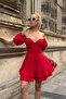Women's Red Gathered Front Button Detailed Mini Dress Yel221534 - 7