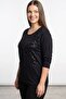 Black Crew Neck Basic Blouse with Sequin Embroidery on the Front - 21939