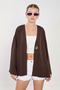 Women's Single Button Long Sleeve Jacket - Bitter Brown