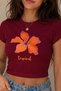 -Women's Hibiscus Flower Printed Crop T-Shirt 100% Cotton - 3