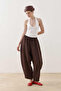 Striped Textured Barrel Trousers Brown