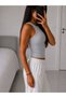 Women's Halter Neck Camisole with Fluffy Detail Purple Gray Tank Top - 3