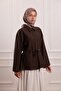 Girdle Detailed Striped Tencel Shirt Bitter Brown - 3