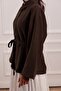 Girdle Detailed Striped Tencel Shirt Bitter Brown - 4