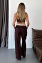 Women's Adjustable Waist Double Pocket Wide Leg Sweatpants Brown - 3035 - 5