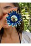 Gold Blue Enamel Sunflower Antiallergic Non-Tarnish Ultra Light Earrings - 3