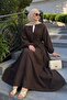 Voile Button Detailed Pleated Dress 5007 - Aci Brown - 2