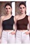 Women's Brown-Black One-Shoulder Diver Bustier Crop Top Flexible and Stylish Design - 2