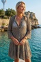 Khaki Hakim Collar Flounce Sleeve Buttoned Skirt Ruffled Lace Casual Woven Beach Dress 105 60 - 4