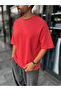 Red Two-Thread Basic Oversize T-Shirt Es-71-149