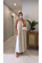Votel Beige Hair Braid Detailed Lined Linen Dress