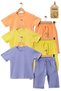 Girl's and Boy's Basic Tshirt Capri - Summer Top and Bottom Kids Set (Set of 3 Orange Yellow Lilac)