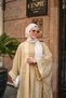 Women's Lined Abaya with Small Bead Detail and Waist Tie, Two-Piece Dress, Oil Green - 9
