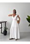 Women's White V-Neck Shoulder Ruffle Detailed Maxi Dress Get26365 - 2
