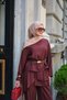 Women's Skirt with Front Stitching Detail, Ruffle Detail, Belted Suit, Plum Color - 3