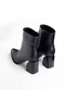 Women's Black Crocodile Patterned Pointed Toe Metal Detailed Thick Heeled Zippered Boots - 4