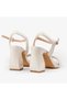 Women's Beige Cream Puff Strap Ankle Strap Thick Heeled Sandals - 3