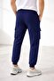 Men's Jogger Sweatpants with Cargo Pockets and Elastic Cuffs - Navy Blue Mariposa Secret - 3