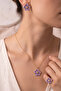 Purple Color Sakura Flower Necklace Earrings Ring Set in Gift Box - 2