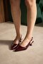 Short - Women's Shoes with Nut Heels 4 cm Patent Leather Claret Red - 3