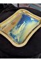 6 Pieces Rectangular Gold Stone Engraved Single Person Gold Metal Coffee Presentation Promise Engagement Ring Tray 26X22 cm - 6