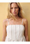 Vizyon New Season Ecru Striped Drawstring Blouse with Removable Rope Straps - 3